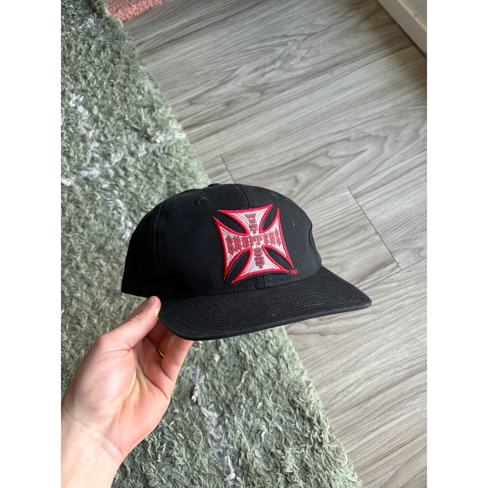 West Coast Choppers Jesse James Snapback Hat Black Red Iron Cross Logo Cap Mens
